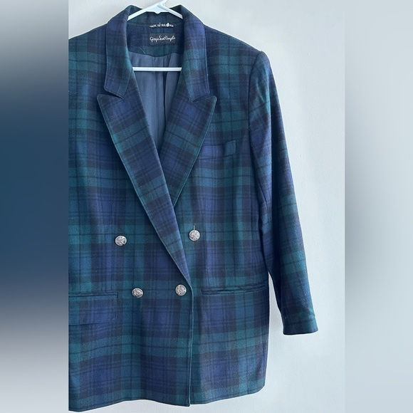 Giorgio Di Sant Angelo 100% Pure Wool Blue and Green Plaid Blazer, Size 14 - Picture 4 of 16